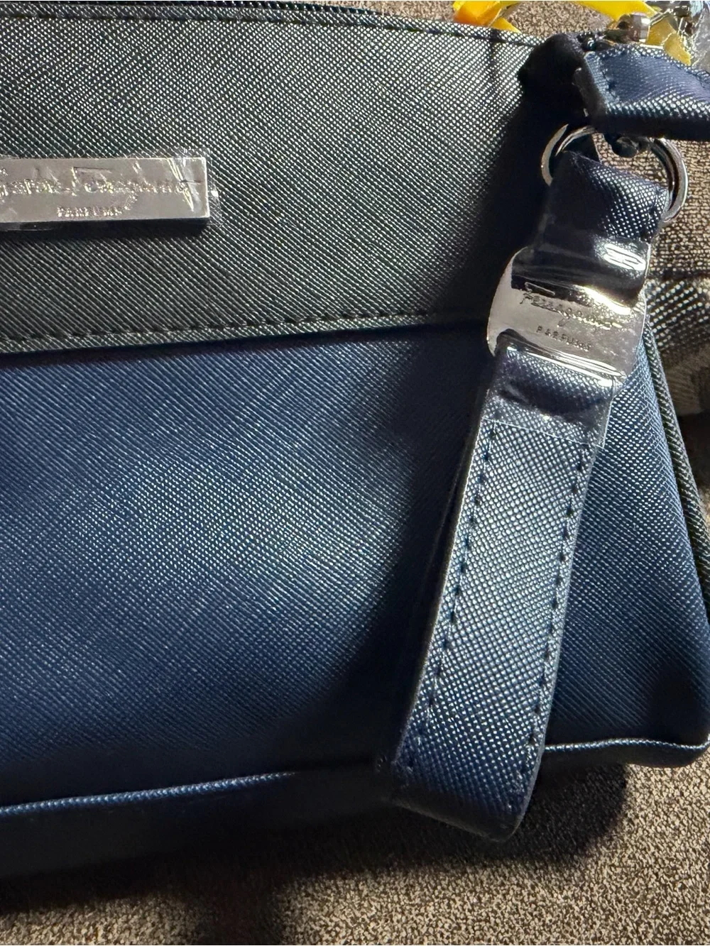 NWOT: Salvatore Ferragamo Navy & Black Saffiano Wristlet & clutch 2 bags.